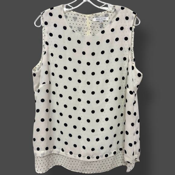 Rose + Olive Polka Dot Chiffon Shell Blouse Ivory/Black – XL - Picture 1 of 7
